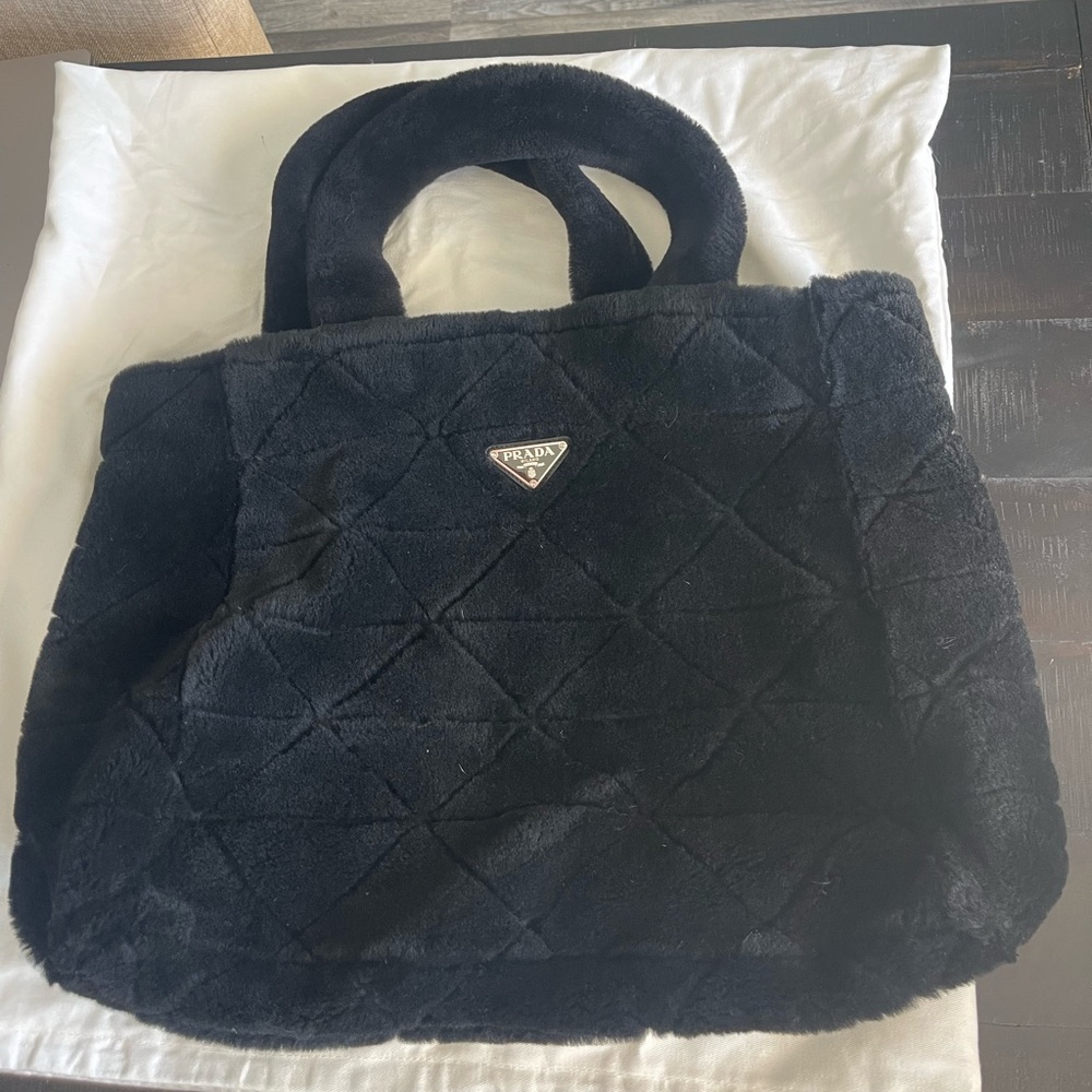 Prada Black Quilted Shearling Tote Bag- Large